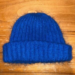 Fluffy Mohair Knit Hat in Bright Blue